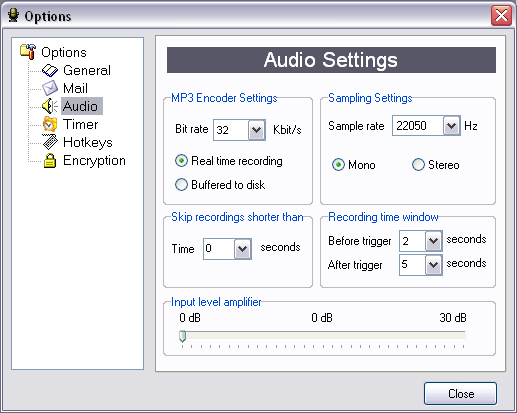 Snooper audio settings