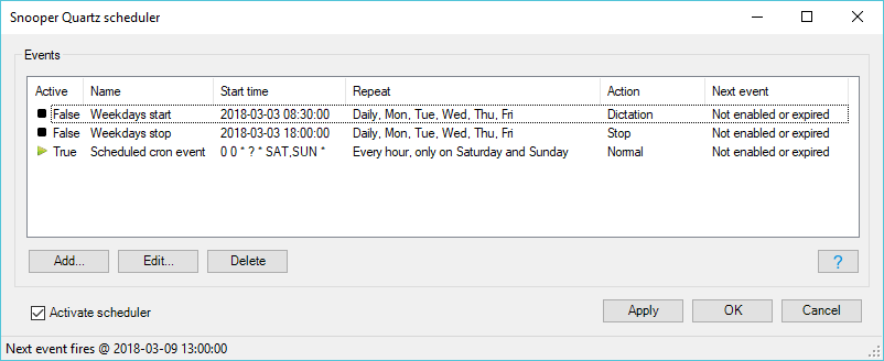 Snooper Pro scheduler